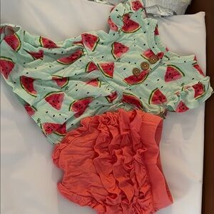 Posh Peanut Watermelon Print Baby Dress with Ruffled Shorts